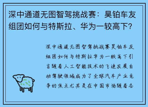 深中通道无图智驾挑战赛：昊铂车友组团如何与特斯拉、华为一较高下？