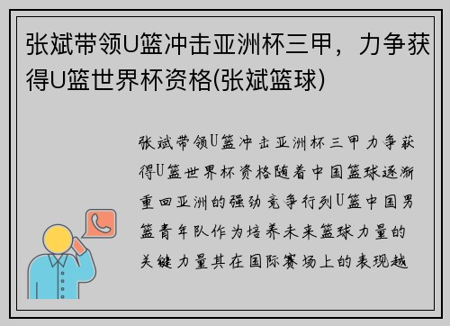张斌带领U篮冲击亚洲杯三甲，力争获得U篮世界杯资格(张斌篮球)