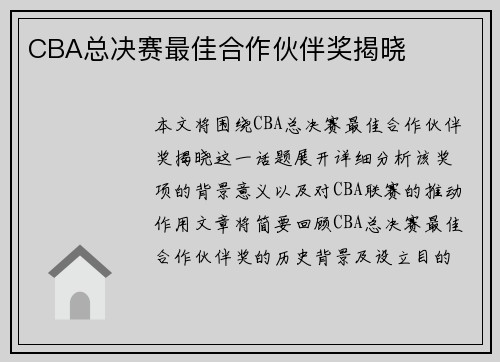 CBA总决赛最佳合作伙伴奖揭晓