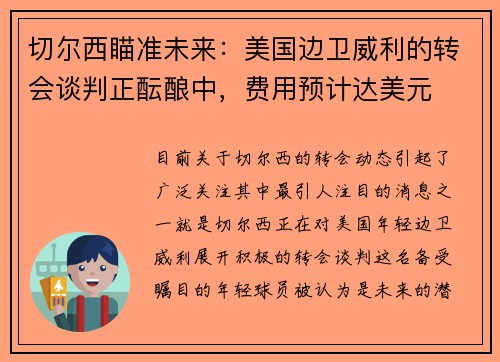 切尔西瞄准未来：美国边卫威利的转会谈判正酝酿中，费用预计达美元